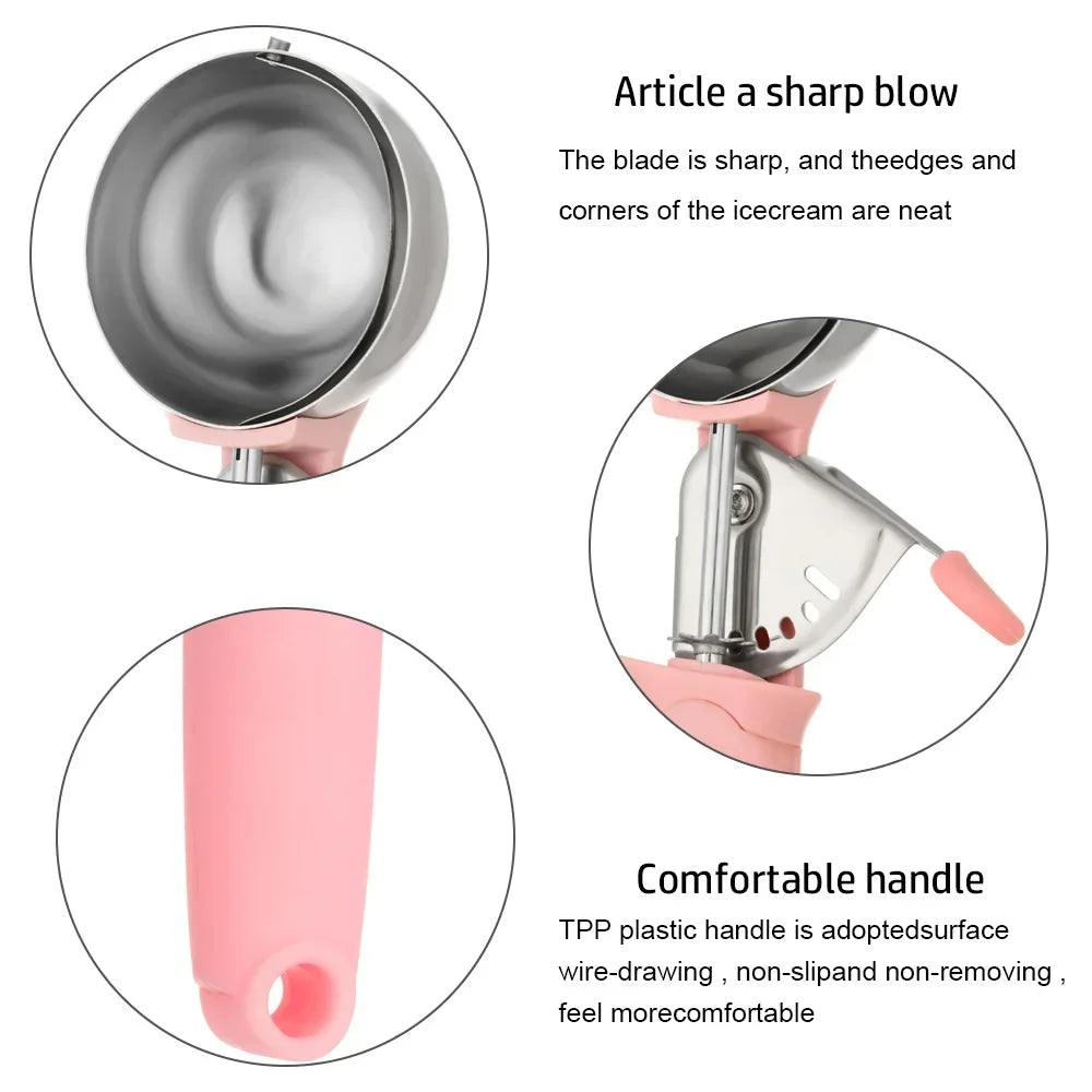 Ice Cream Scoop with Trigger USA Stainless Steel Fruit & Ice Cream Scoop with Comfort-Grip Handle for Home & Kitchen Use