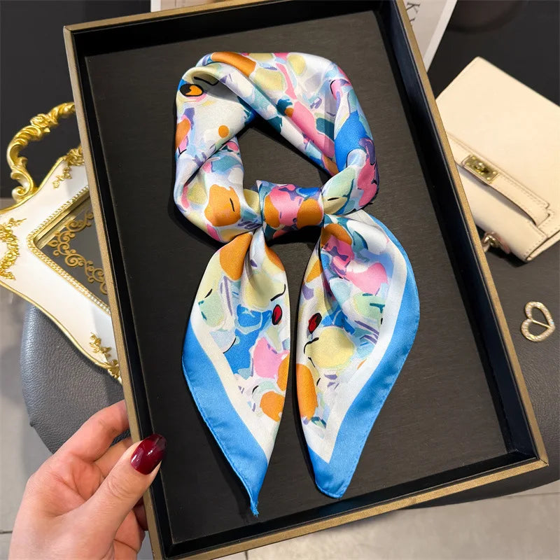 Print 70cm Silk Satin Headscarf Canada Women Luxury Design Neck Tie Scarf Hair Hand Wrist Foulard Shawl Bandana