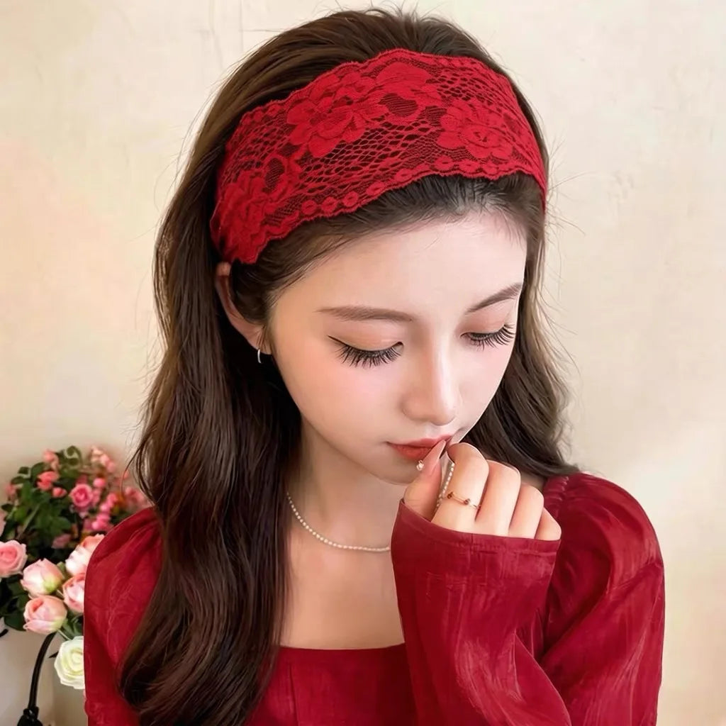 USA Sweet Wide Lace Hair Band Girls Hollow Lace Elastic Headwrap Hair Accessories Women Fashion Hollow Wide Headwear Hair Hoop