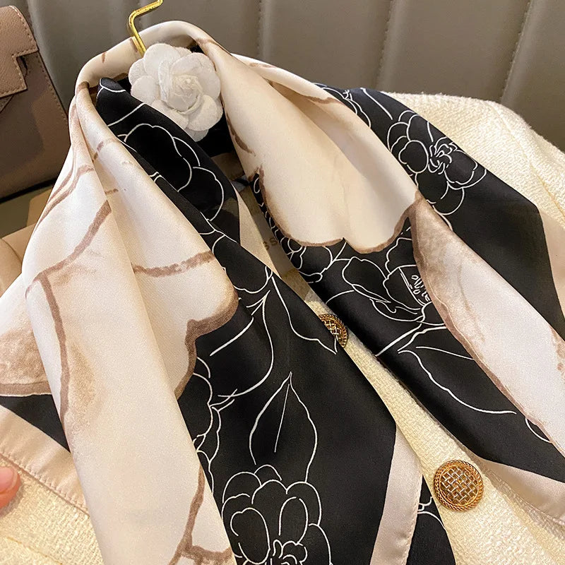 Luxury Design Print Silk Square Scarf Canada Women Soft Satin Horse Hairband Neckerchief Office Headband Foulard Bag Ribbon Gift