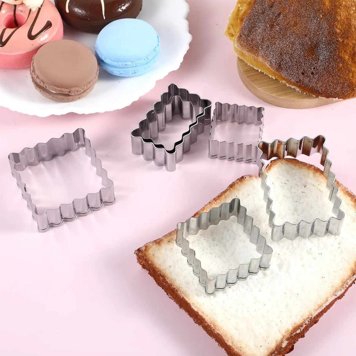 6PCS Cookie Cutter Set USA Food-Grade Stainless Steel Scalloped Square & Rectangle Shapes, Sandwich & Fondant Molds for Home Baking