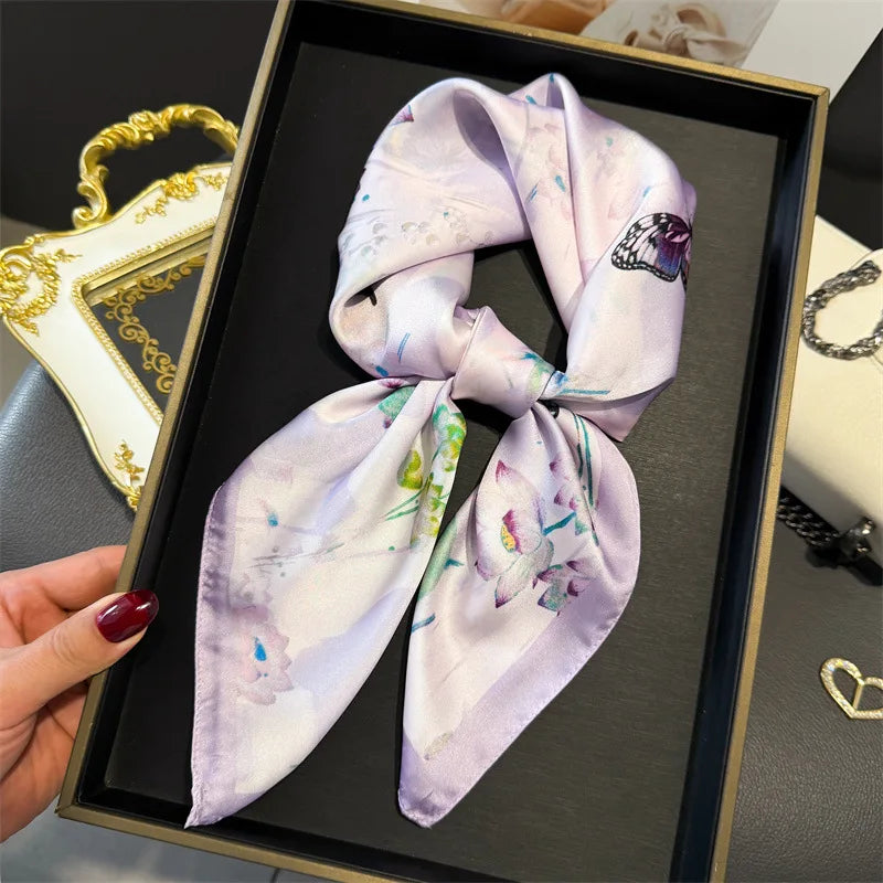 Print 70cm Silk Satin Headscarf Canada Women Luxury Design Neck Tie Scarf Hair Hand Wrist Foulard Shawl Bandana