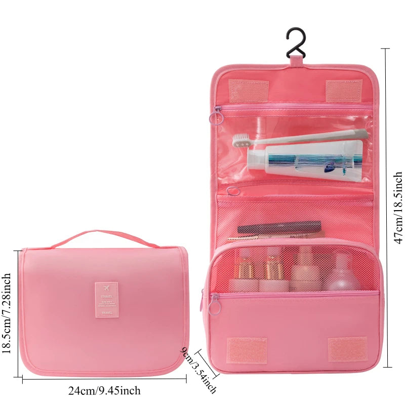 Hanging Toiletry Bag USA for Business Trips, Portable Large-Capacity Skincare & Makeup Bag with Dry-Wet Separation Folding Storage Design