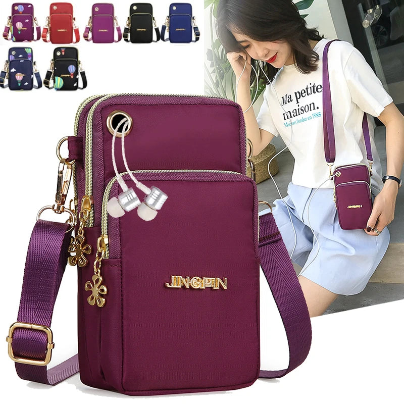 Women’s Mobile Phone Crossbody Bag USA Fashion Mini Coin Purse Neck Hanging Running Shoulder Bag 3-Layer Wallet for Moms