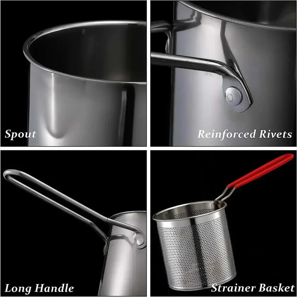 Stainless Steel Deep USA Fryer with Basket Cool Touch Handle Anti Slip Base for Home Commercial Tempura Chicken Frying