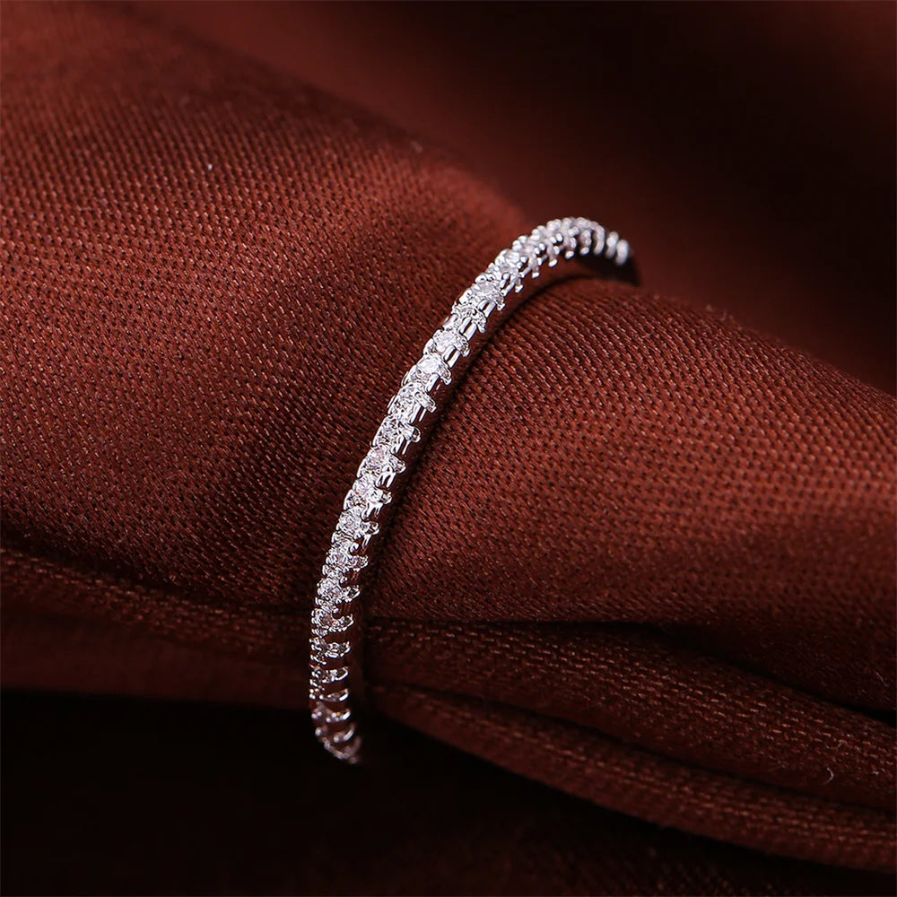 Luxury Crystal White Zircon Wedding Band Canada Thin Silver Color Ring for Women Simple Fashion Engagement Promise Stackable Jewelry