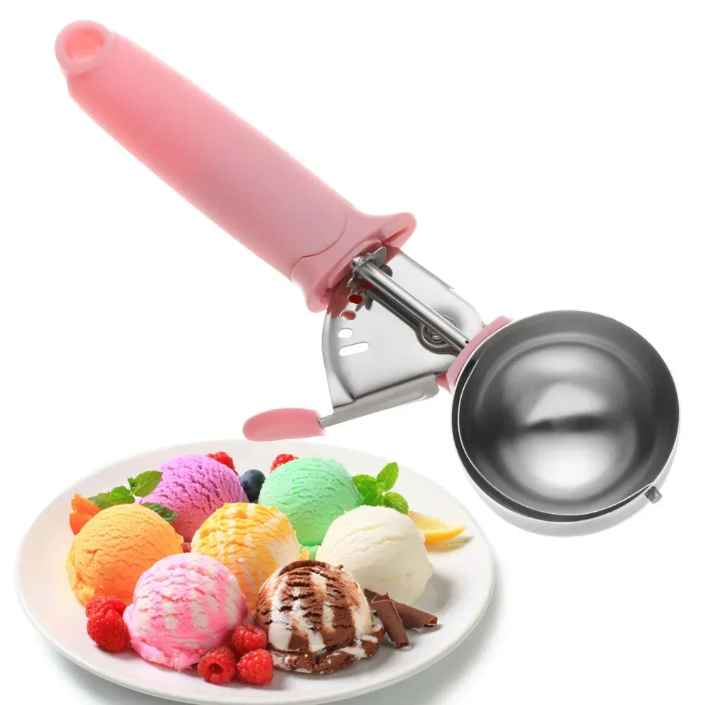 Ice Cream Scoop with Trigger USA Stainless Steel Fruit & Ice Cream Scoop with Comfort-Grip Handle for Home & Kitchen Use
