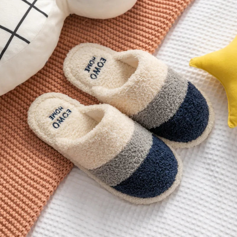 Non-Slip Plush House Slippers USA Women & Men Winter Couple Fuzzy Slippers, Thick-Sole Fleece-Lined Warm Indoor Booties