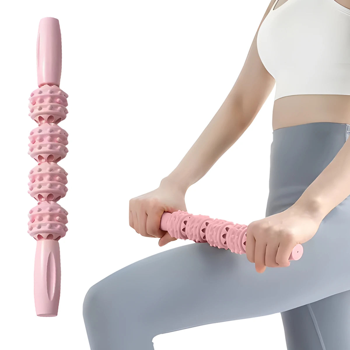 4-Wheel Massage Stick USA Leg Massager with Cylindrical Handle, Deep Tissue Trigger Point Tool for Muscle Recovery & Fitness