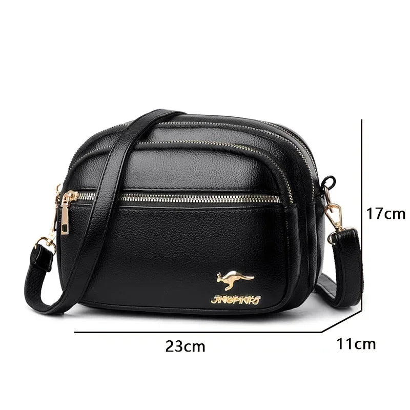 High-Quality Soft Leather Purse USA Fashion Women’s Shoulder Messenger Bag Multi-Pocket Wear-Resistant Luxury Ladies Handbag Sac