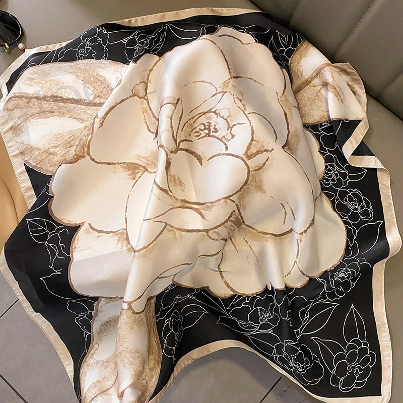 Luxury Design Print Silk Square Scarf Canada Women Soft Satin Horse Hairband Neckerchief Office Headband Foulard Bag Ribbon Gift