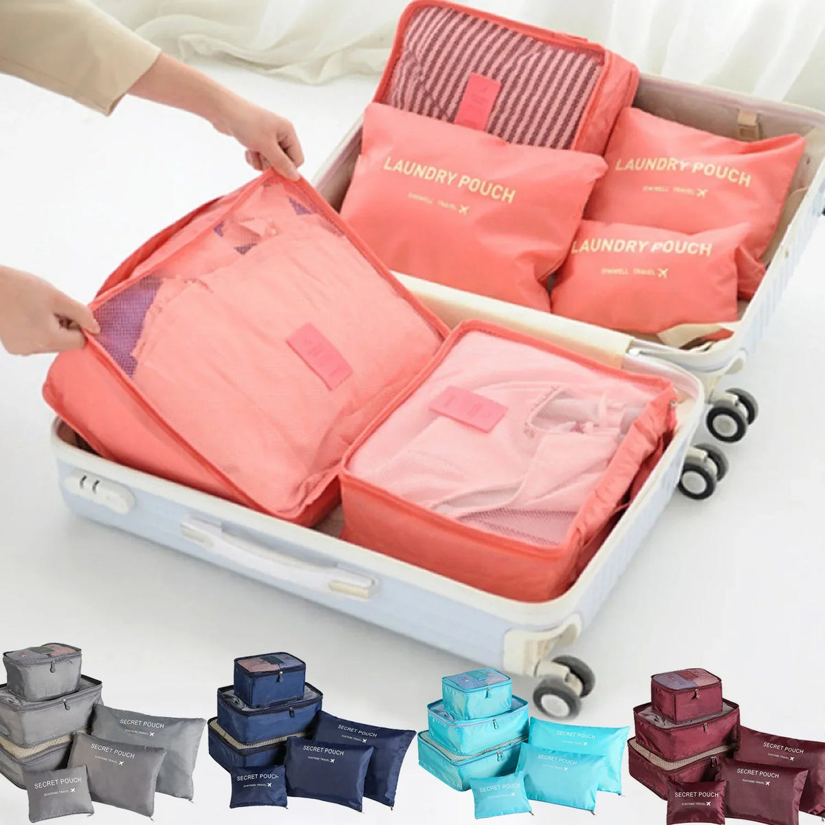 6PCS/Set Travel Storage Bags Canada Pink/Blue/Grey Large Capacity Waterproof Luggage Clothing Underwear Storage Bags with Zipper