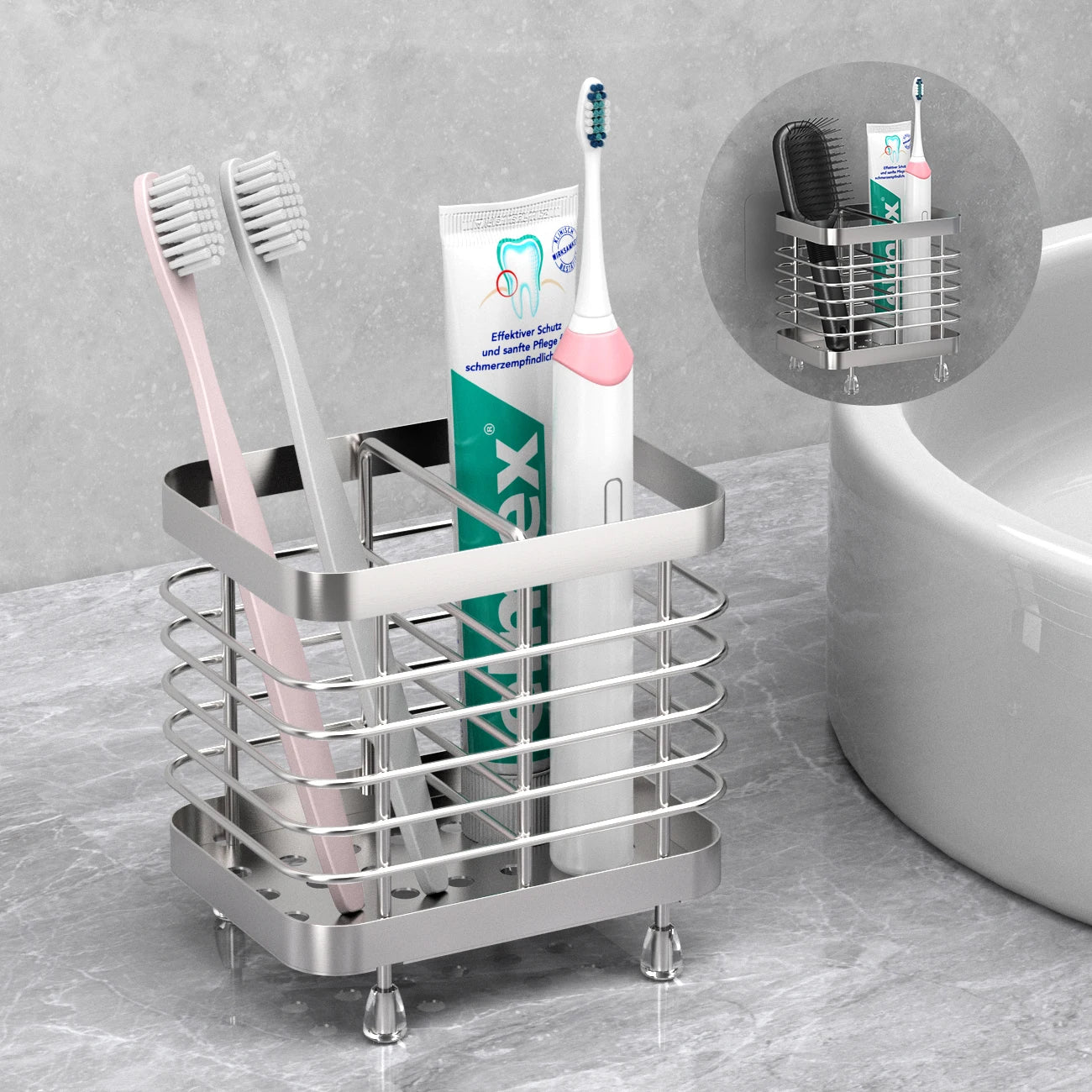 Stainless Steel Toothbrush Holder Canada for Bathroom Electric Toothbrush Wall Mounted Shower Toothbrush Toothpaste Holder