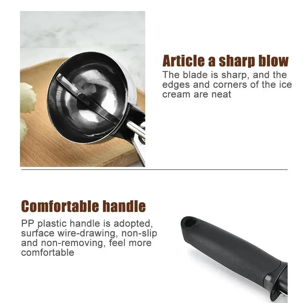Ice Cream Scoop with Trigger USA Stainless Steel Fruit & Ice Cream Scoop with Comfort-Grip Handle for Home & Kitchen Use