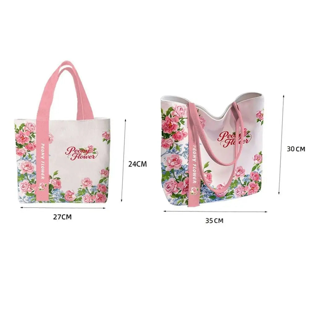 Portable Floral Canvas Tote Bag USA Reusable Lightweight Large-Capacity Shopping & Commute Handbag for Work