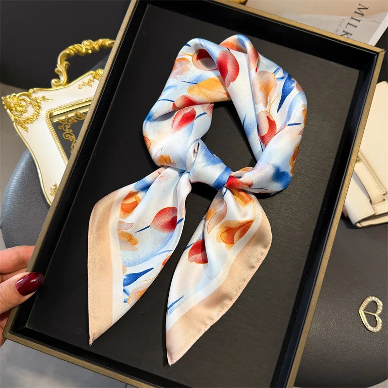 Print 70cm Silk Satin Headscarf Canada Women Luxury Design Neck Tie Scarf Hair Hand Wrist Foulard Shawl Bandana