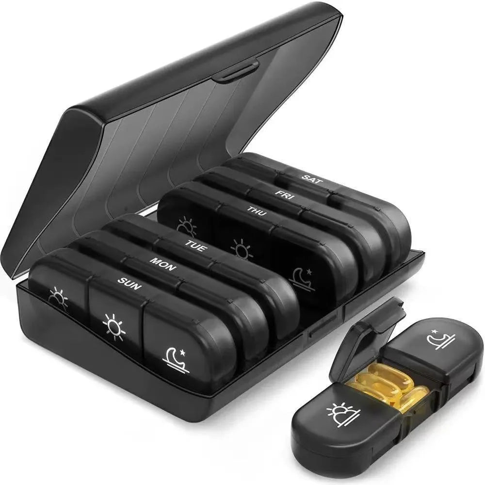 7-Day Pill Organizer USA 14/21 Compartment Detachable AM/PM Pill Box with Individual Compartments & Privacy Protection