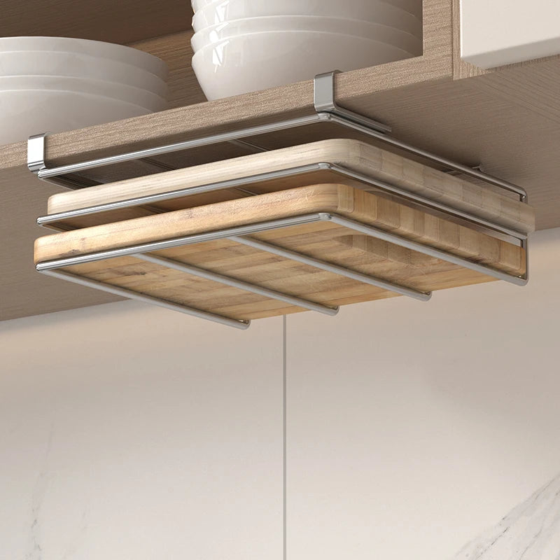 Under-Cabinet Cutting Board Organizer USA Stainless Steel Hanging Chopping Board & Pot Lid Storage Rack Kitchenware Holder