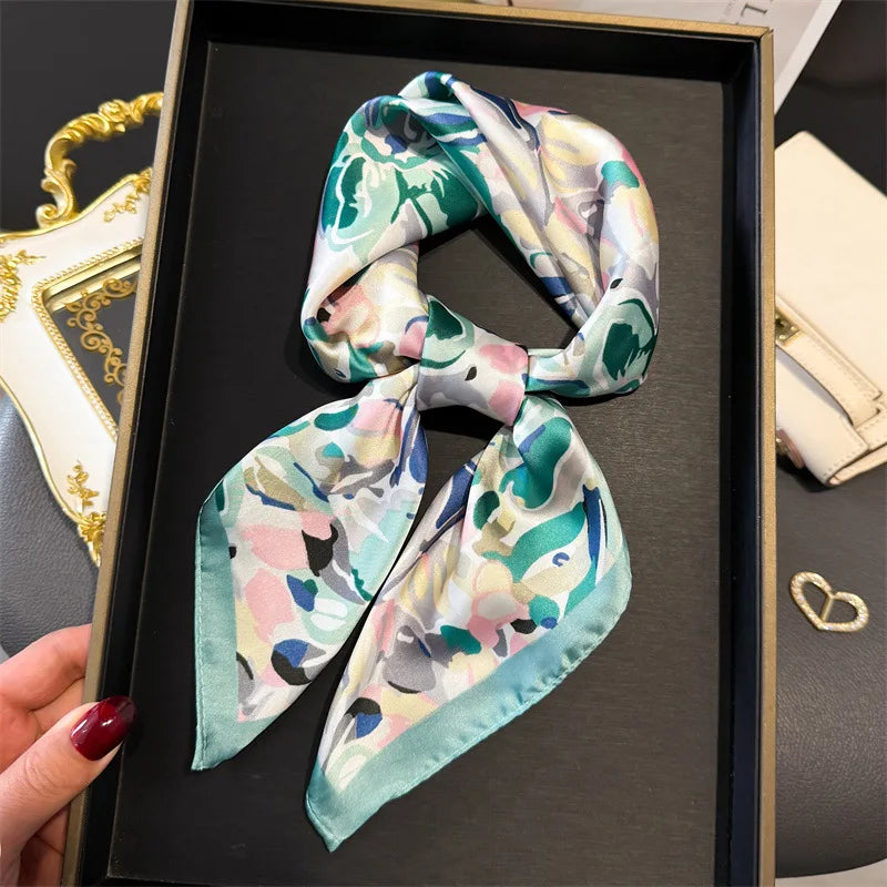 Print 70cm Silk Satin Headscarf Canada Women Luxury Design Neck Tie Scarf Hair Hand Wrist Foulard Shawl Bandana