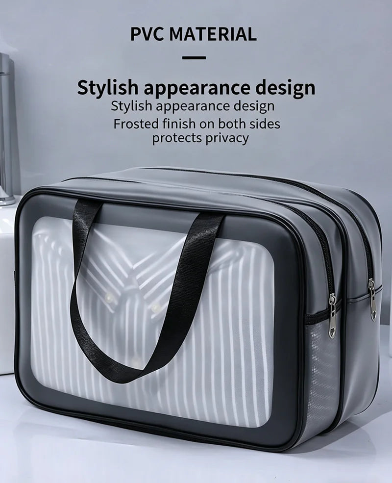 Dry-Wet Separation Double Transparent PU Makeup Bag USA Portable Washing & Cosmetic Storage Bag for Travel, Fitness & Swimming Essentials