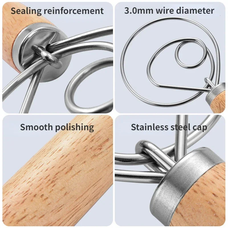 USA Cake Tools Danish Dough Whisk Stainless Steel Dutch Bread Dough Hand Mixer Wooden Handle Kitchen Baking Tools Artisian Blender