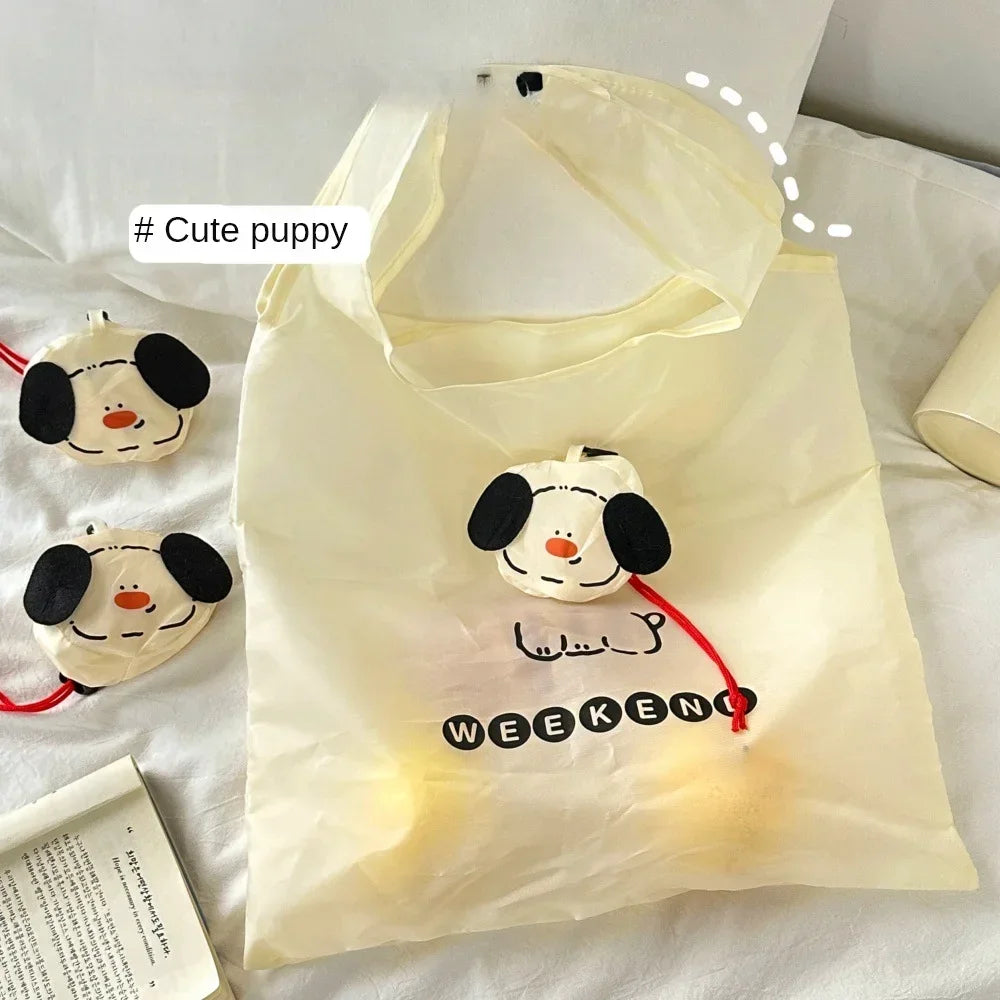 Cartoon Dog USA Shopping Bag Foldable Portable Large Capacity Eco-friendly Bag Durable for Grocery Shopping Handheld