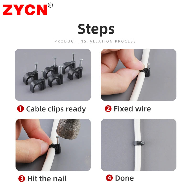 100PCS Round Cable Wire Clips Canada 4mm 6mm 8mm 10mm Cable Management Electrical Cord Holders Wall Nail Clips Black