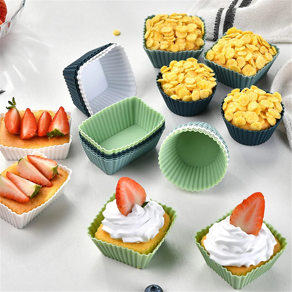 12PCS Silicone Cake Mold Set USA Round Muffin & Cupcake Baking Molds for Kitchen Cooking, DIY Cake Decorating & Bakeware Tools