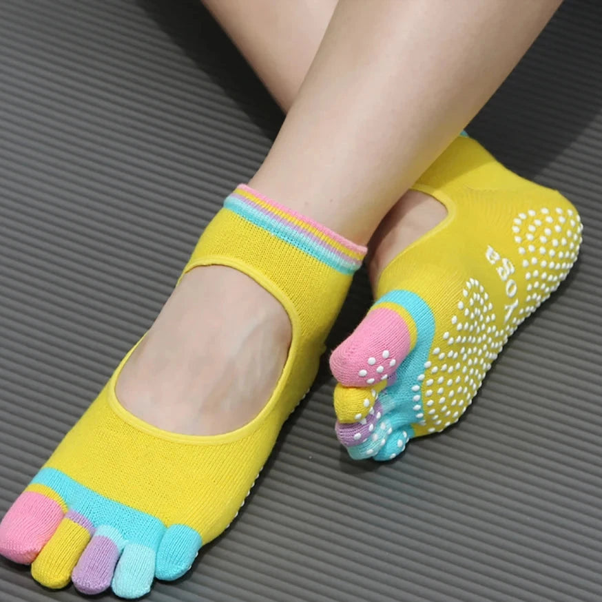 Colorful Five-Finger Yoga Socks USA High-Quality Women’s Sports Socks with Silicone Anti-Slip Grip for Pilates, Dance & Fitness