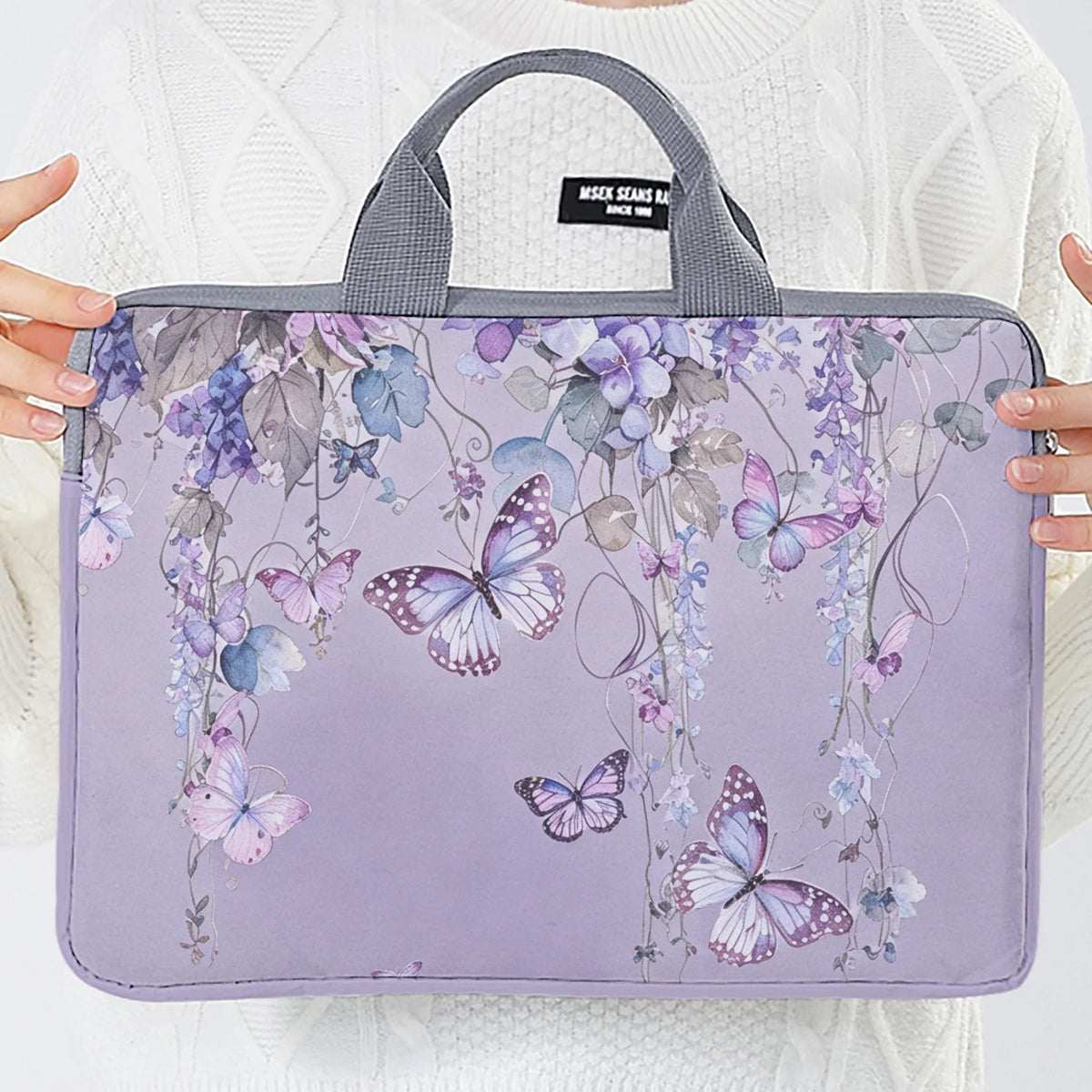 1PC 2-Style Purple Butterfly Laptop Bag USA Briefcase for 14-Inch Laptops, Portable Computer Carrying Case