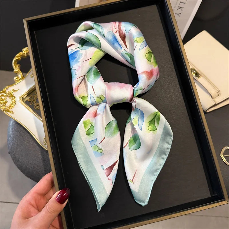 Print 70cm Silk Satin Headscarf Canada Women Luxury Design Neck Tie Scarf Hair Hand Wrist Foulard Shawl Bandana