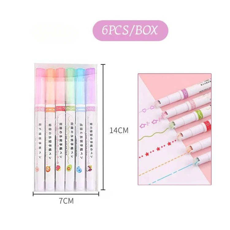 Flower Line Shape USA Highlighter Pen Roller Tip Curve Liner Marker Kawaii Korean Stationery School Office Supplies Gifts
