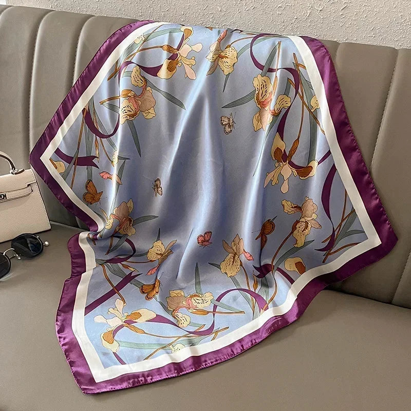Luxury Design Print Silk Square Scarf Canada Women Soft Satin Horse Hairband Neckerchief Office Hijab Headband Foulard Bag Ribbon Gift