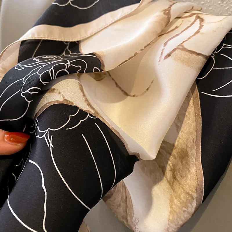 Luxury Design Print Silk Square Scarf Canada Women Soft Satin Horse Hairband Neckerchief Office Headband Foulard Bag Ribbon Gift