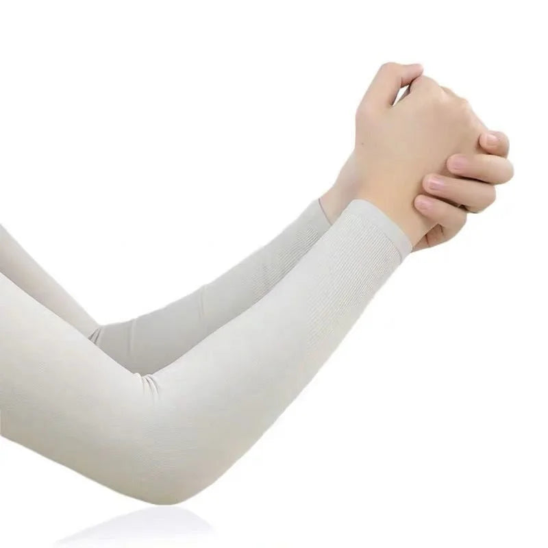 1 Pair Summer Ice Silk Arm Sleeves Canada Sun UV Protection Hand Cover Outdoor Elastic Half-Finger Gloves