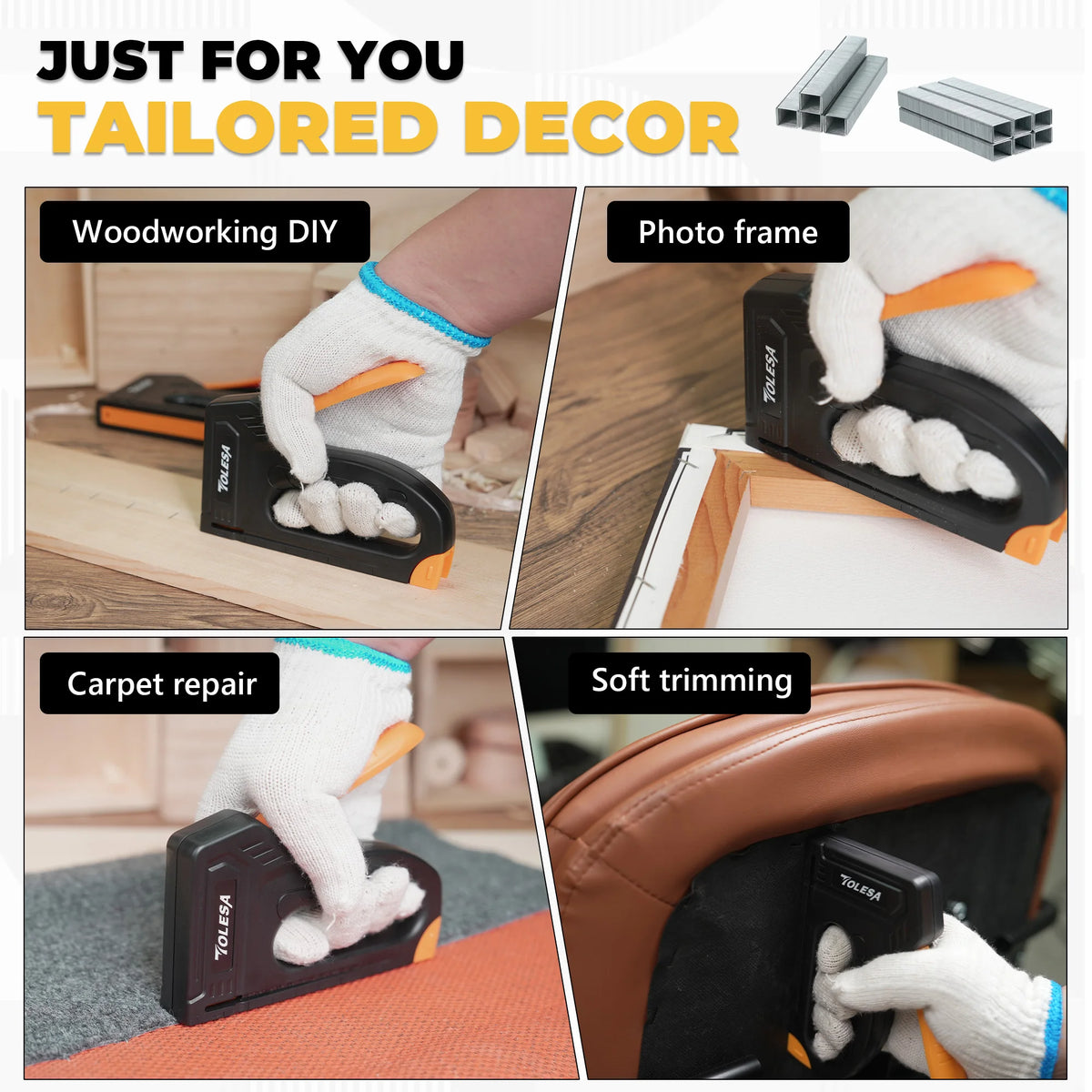 4-in-1 Heavy-Duty Staple Gun Kit USA Manual Upholstery Stapler with 2000 Staples for Wood, Carpentry, Crafts, Wall & DIY Projects