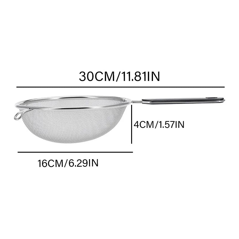 USA Kitchen Strainer for Christmas Recipes - 12 Inch with Non-Slip Handle & Hook,Sturdy Fine Mesh for Draining and Rinsing