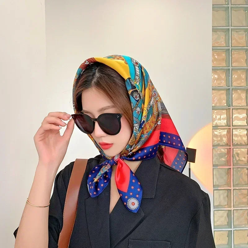 Luxury Design Print Silk Square Scarf Canada Women Soft Satin Horse Hairband Neckerchief Office Hijab Headband Foulard Bag Ribbon Gift