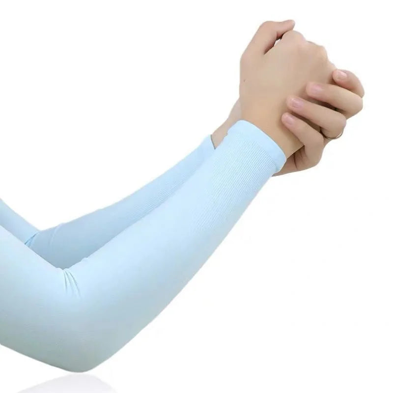 1 Pair Summer Ice Silk Arm Sleeves Canada Sun UV Protection Hand Cover Outdoor Elastic Half-Finger Gloves