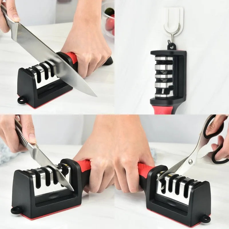 Knife Sharpener Kitchen Multifunctional Handheld Fast Sharpening Stone Three-stage Cutting Knife Kitchen Supplies