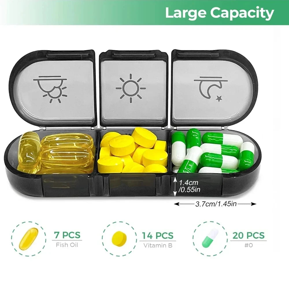 Weekly Pill Organizer USA Portable Travel Medicine Box, 21-Compartment 3-Times-a-Day Case for Vitamins, Supplements & Fish Oil