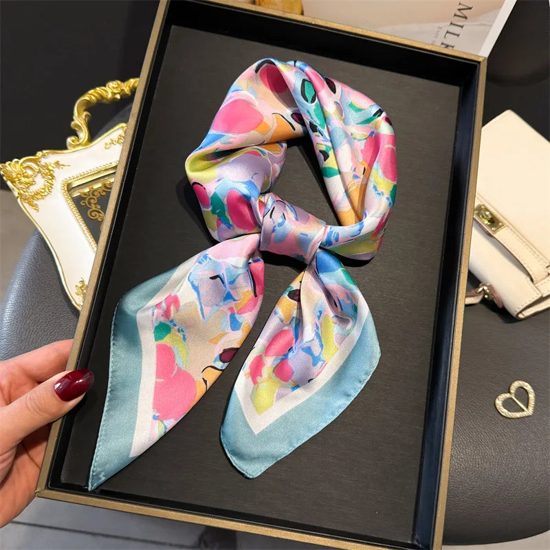 Print 70cm Silk Satin Headscarf Canada Women Luxury Design Neck Tie Scarf Hair Hand Wrist Foulard Shawl Bandana