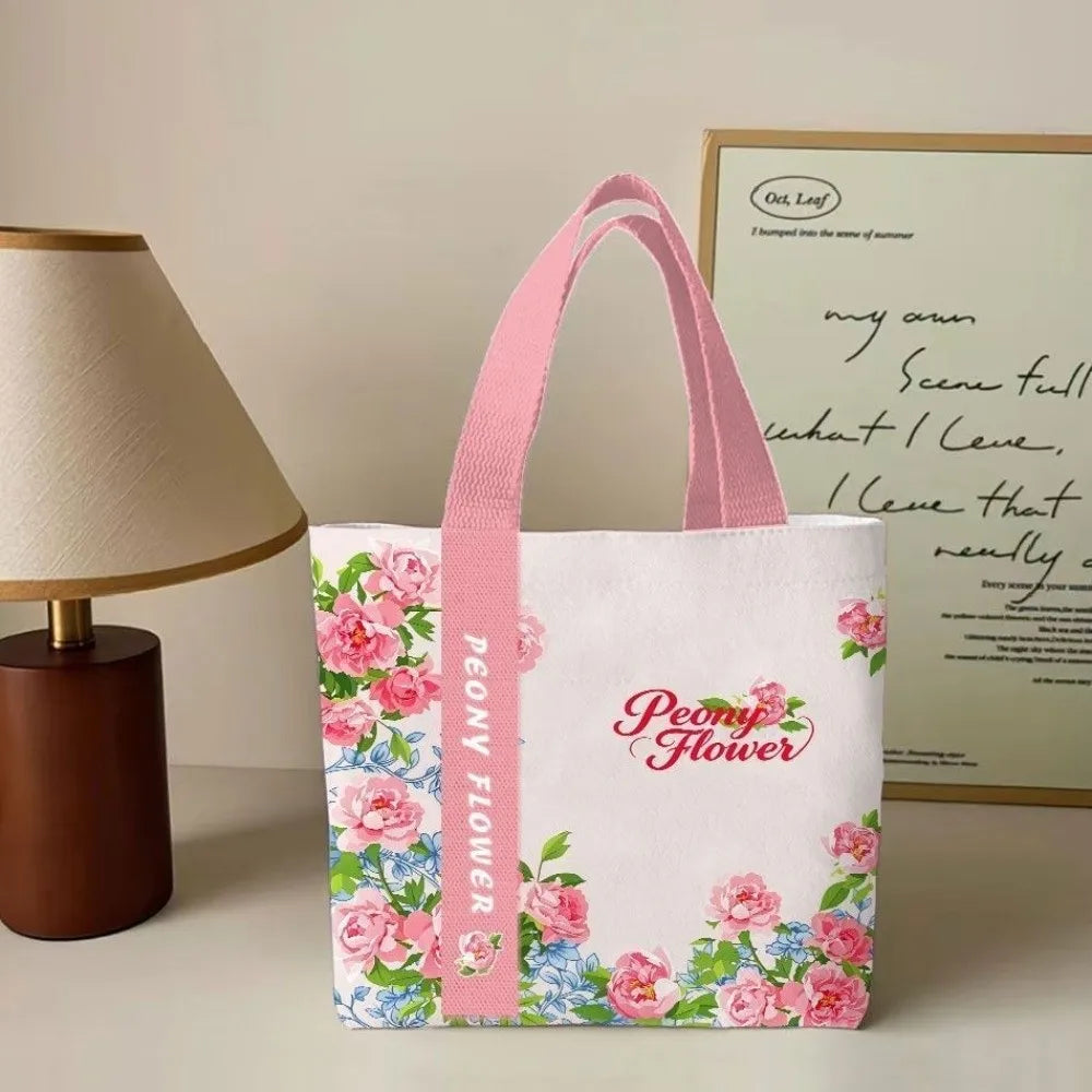 Portable Floral Canvas Tote Bag USA Reusable Lightweight Large-Capacity Shopping & Commute Handbag for Work