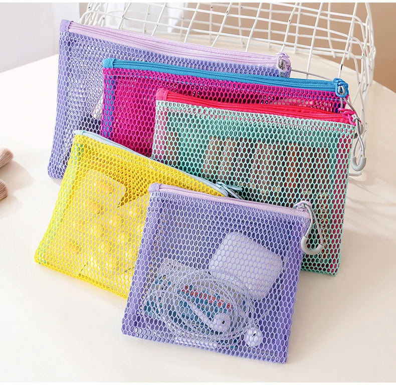 Double Zipper Mesh Storage USA Bag Ultra Light Wear-proof Visible Colored Double Layered Makeup Pouch Durable With Handle Coin Bag