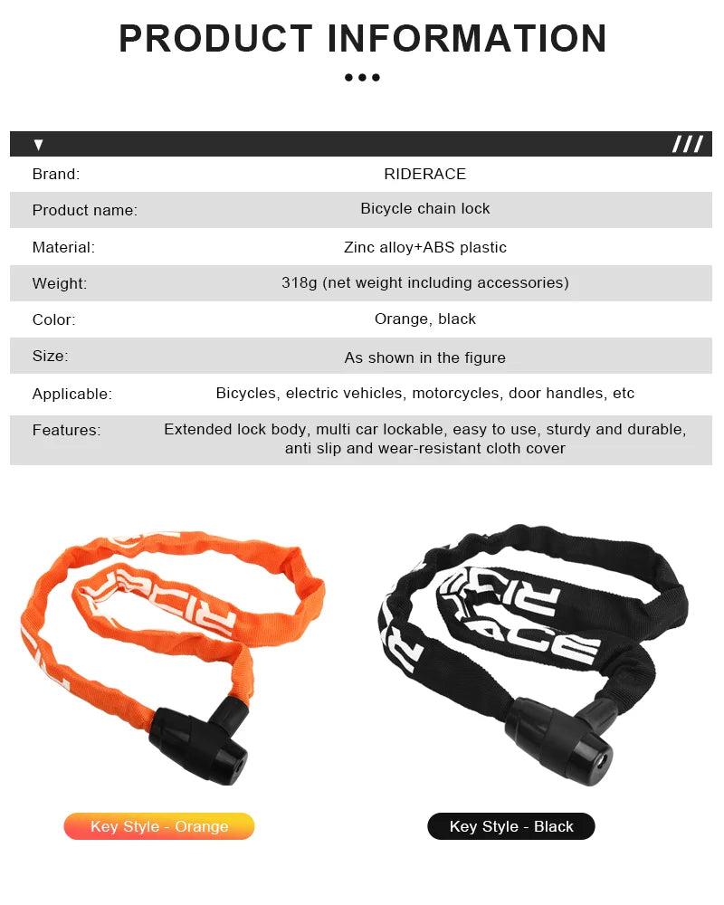 Bicycle Chain Lock USA Metal Anti-Theft Security Reinforced Mountain Road Bike Chain Lock with 2 Keys for Motorcycle & Scooter Padlock