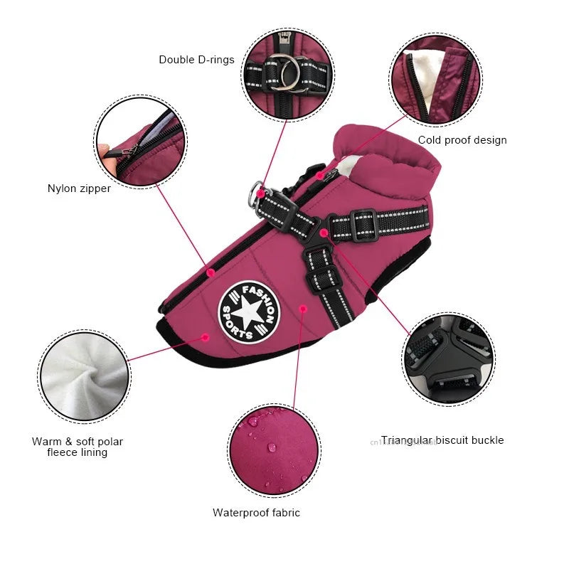 Winter Warm Pet Dog  USA Jacket with Harness Waterproof Dog Coat Vest for Small Medium Chihuahua French Bulldog Outdoor Dog Clothes