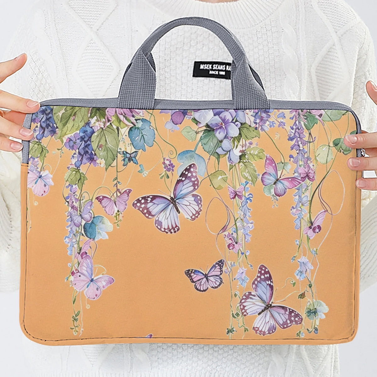 1PC 2-Style Purple Butterfly Laptop Bag USA Briefcase for 14-Inch Laptops, Portable Computer Carrying Case