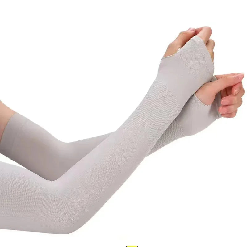 1 Pair Summer Ice Silk Arm Sleeves Canada Sun UV Protection Hand Cover Outdoor Elastic Half-Finger Gloves