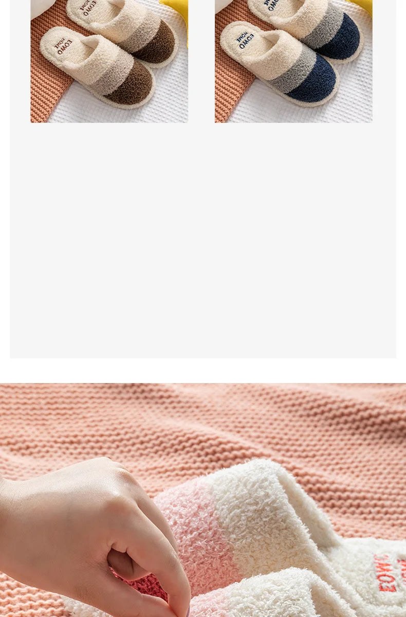 Non-Slip Plush House Slippers USA Women & Men Winter Couple Fuzzy Slippers, Thick-Sole Fleece-Lined Warm Indoor Booties