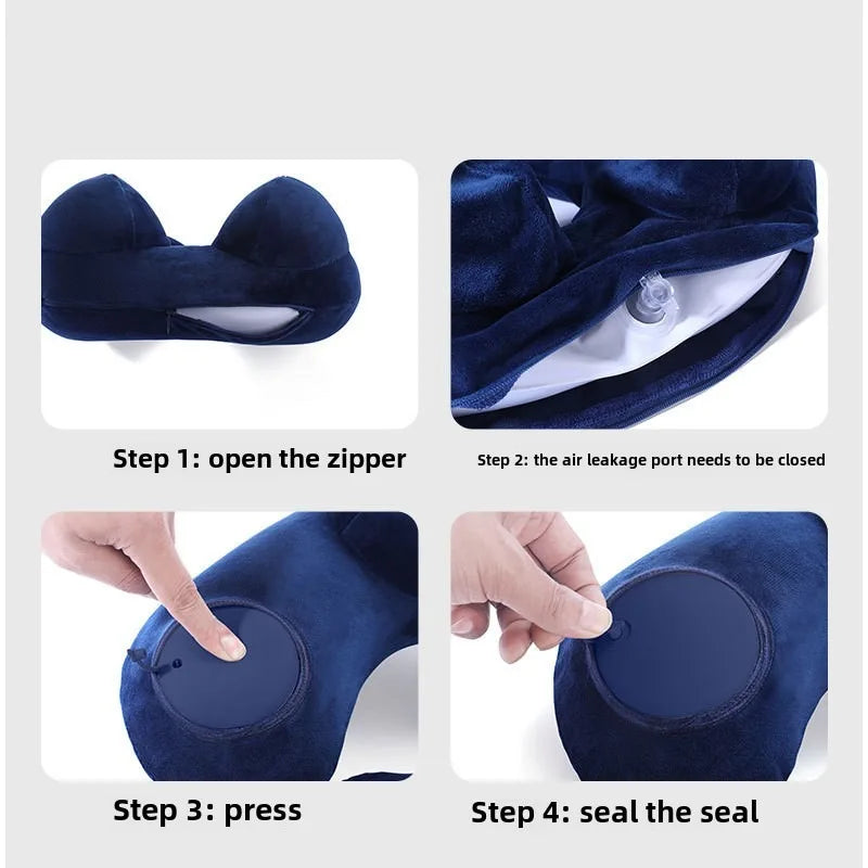 Portable U-Shaped Travel Pillow USA Inflatable Air Cushion Neck Support for Comfortable Sleeping, Press-to-Inflate Travel Pillow for Travelers